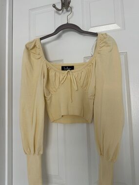 Lulu's Pale Yellow Long-Sleeve Tie-Front Crop Top